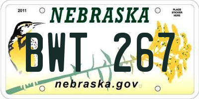 NE license plate BWT267