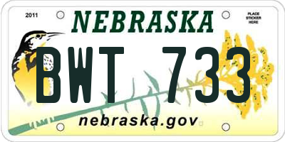 NE license plate BWT733