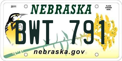 NE license plate BWT791