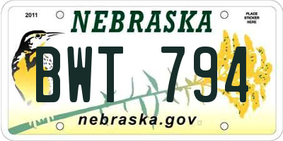 NE license plate BWT794