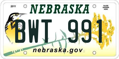 NE license plate BWT991