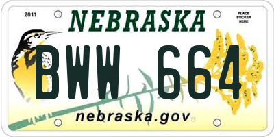 NE license plate BWW664
