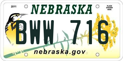 NE license plate BWW716