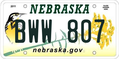 NE license plate BWW807
