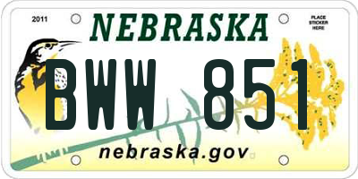 NE license plate BWW851