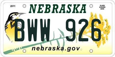 NE license plate BWW926