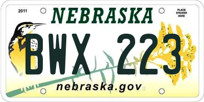 NE license plate BWX223