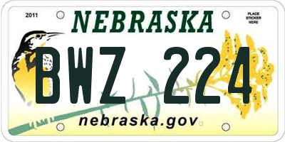 NE license plate BWZ224