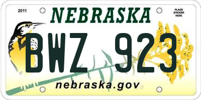 NE license plate BWZ923