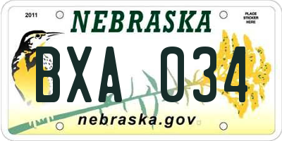 NE license plate BXA034