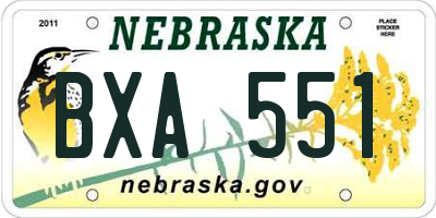 NE license plate BXA551