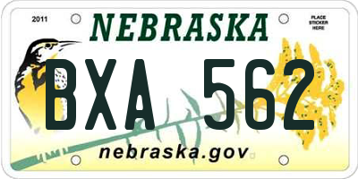 NE license plate BXA562