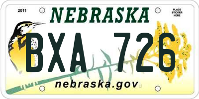 NE license plate BXA726
