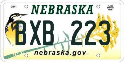 NE license plate BXB223