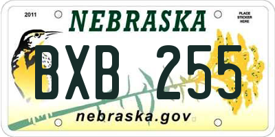 NE license plate BXB255