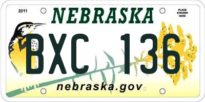 NE license plate BXC136