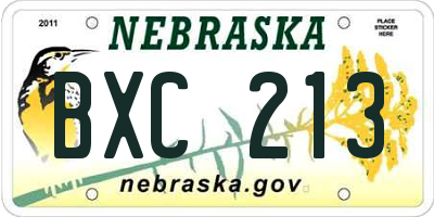 NE license plate BXC213