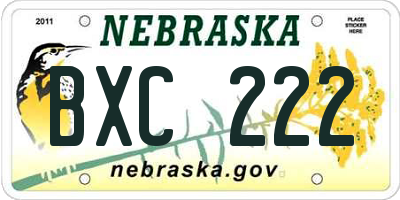 NE license plate BXC222