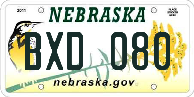 NE license plate BXD080