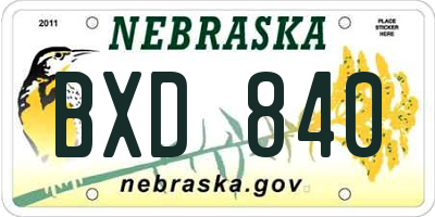 NE license plate BXD840