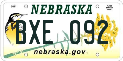 NE license plate BXE092