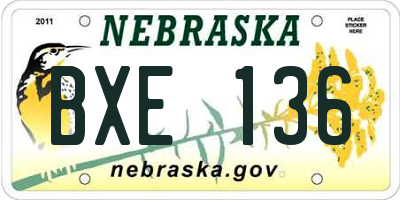 NE license plate BXE136