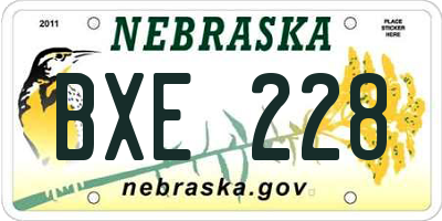 NE license plate BXE228