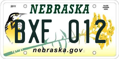 NE license plate BXF012