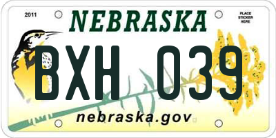 NE license plate BXH039