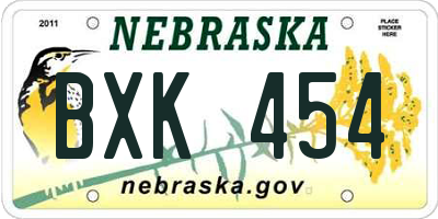 NE license plate BXK454