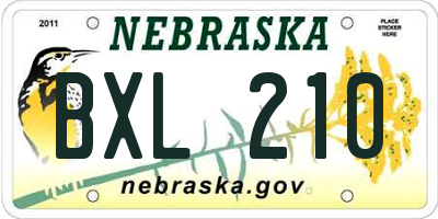 NE license plate BXL210