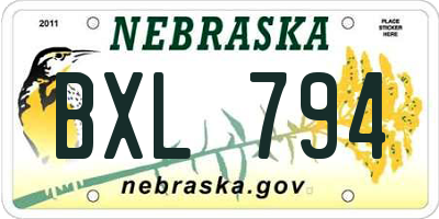 NE license plate BXL794