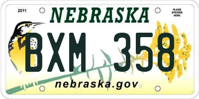 NE license plate BXM358