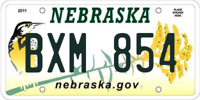 NE license plate BXM854