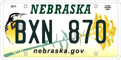 NE license plate BXN870