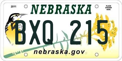 NE license plate BXQ215