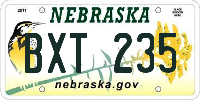 NE license plate BXT235