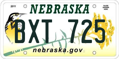 NE license plate BXT725