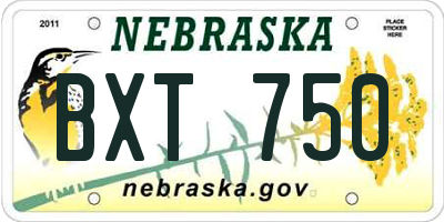 NE license plate BXT750