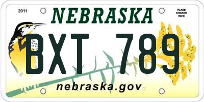 NE license plate BXT789