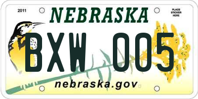 NE license plate BXW005