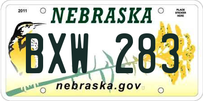 NE license plate BXW283