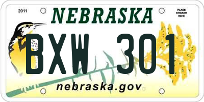 NE license plate BXW301