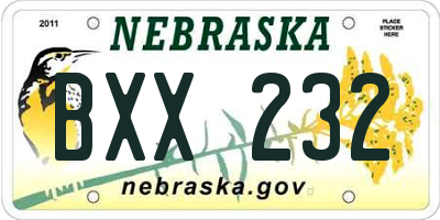 NE license plate BXX232