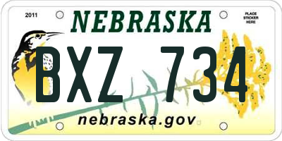 NE license plate BXZ734
