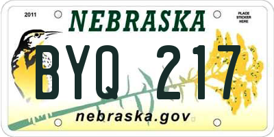 NE license plate BYQ217