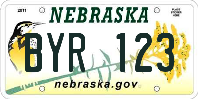 NE license plate BYR123