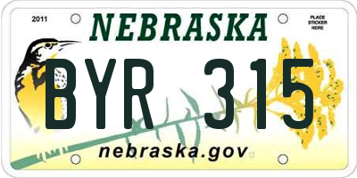 NE license plate BYR315
