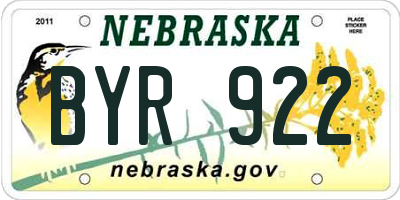 NE license plate BYR922