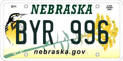 NE license plate BYR996